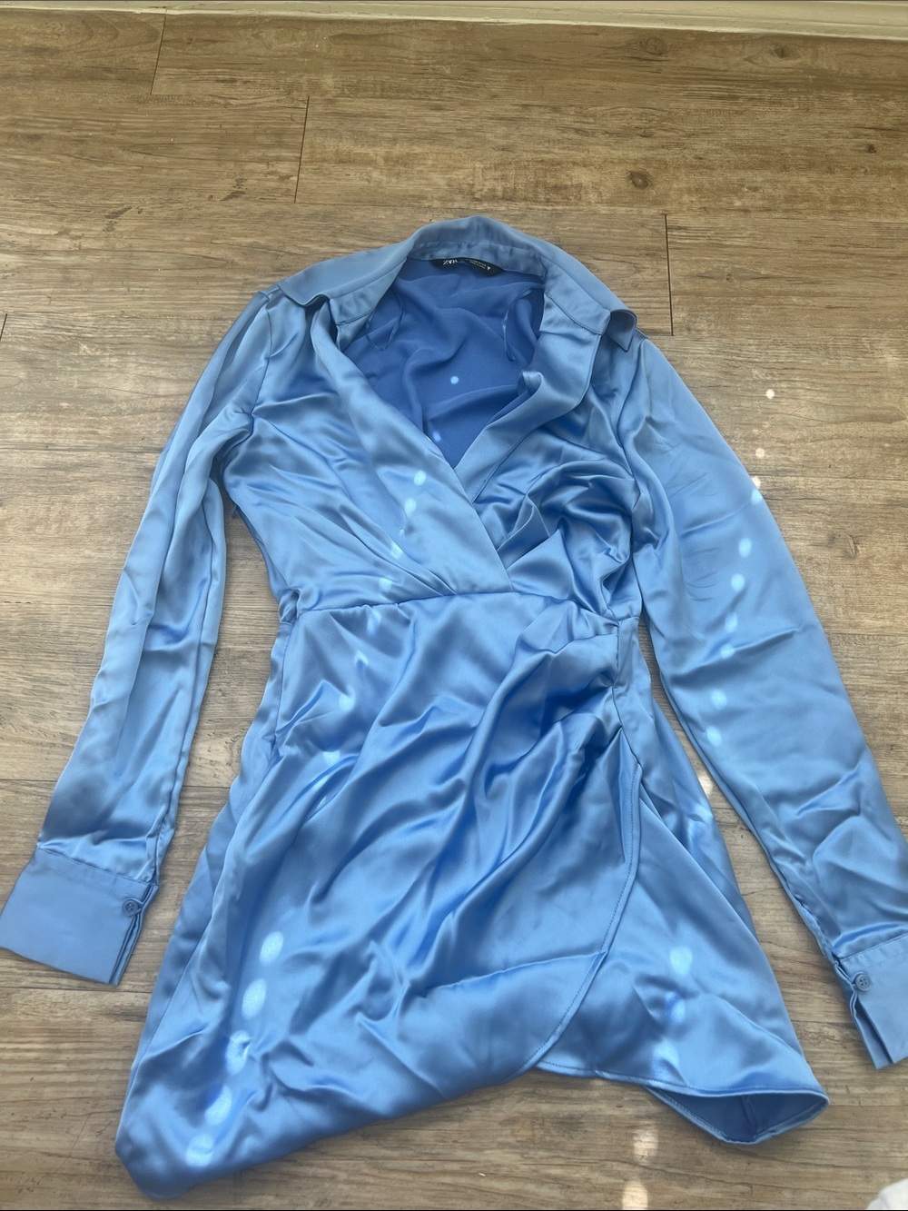 Zara Blue Satin Wrap Mini Dress